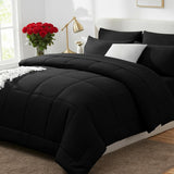Queen Comforter Set Black, 7 Pieces Bed in a Bag, Black Comforter Queen
