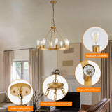 Gold Wagon Wheel Chandelier, 8 Lights Dining Room Light Fixture,23.6" Golden Metal Kitchen Island Lighting Round Pendant Light Hanging Lamp for Foyer Living Room Entryway,Height Adjustable,E26 A105-B0D78CMMRJ