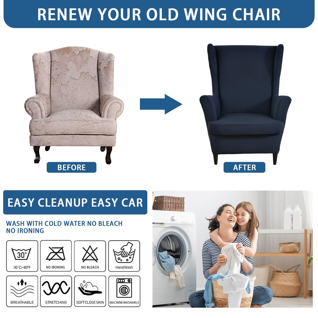 Wingback Chair Slipcover 2 Piece Stretch Armchair Cover Furniture Protector Washable Spandex Wing Fuchsia Chair Covers