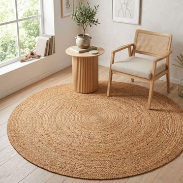 WeWove Handcrafted Jute Braided Rug 6 Feet Round - 100% Natural Jute Area Rug - Rustic Farmhouse Boh
