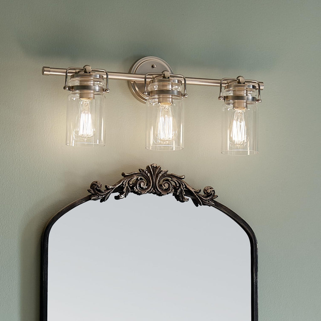 Brinley 3-Light Farmhouse Vanity Light, Brushed Nickel