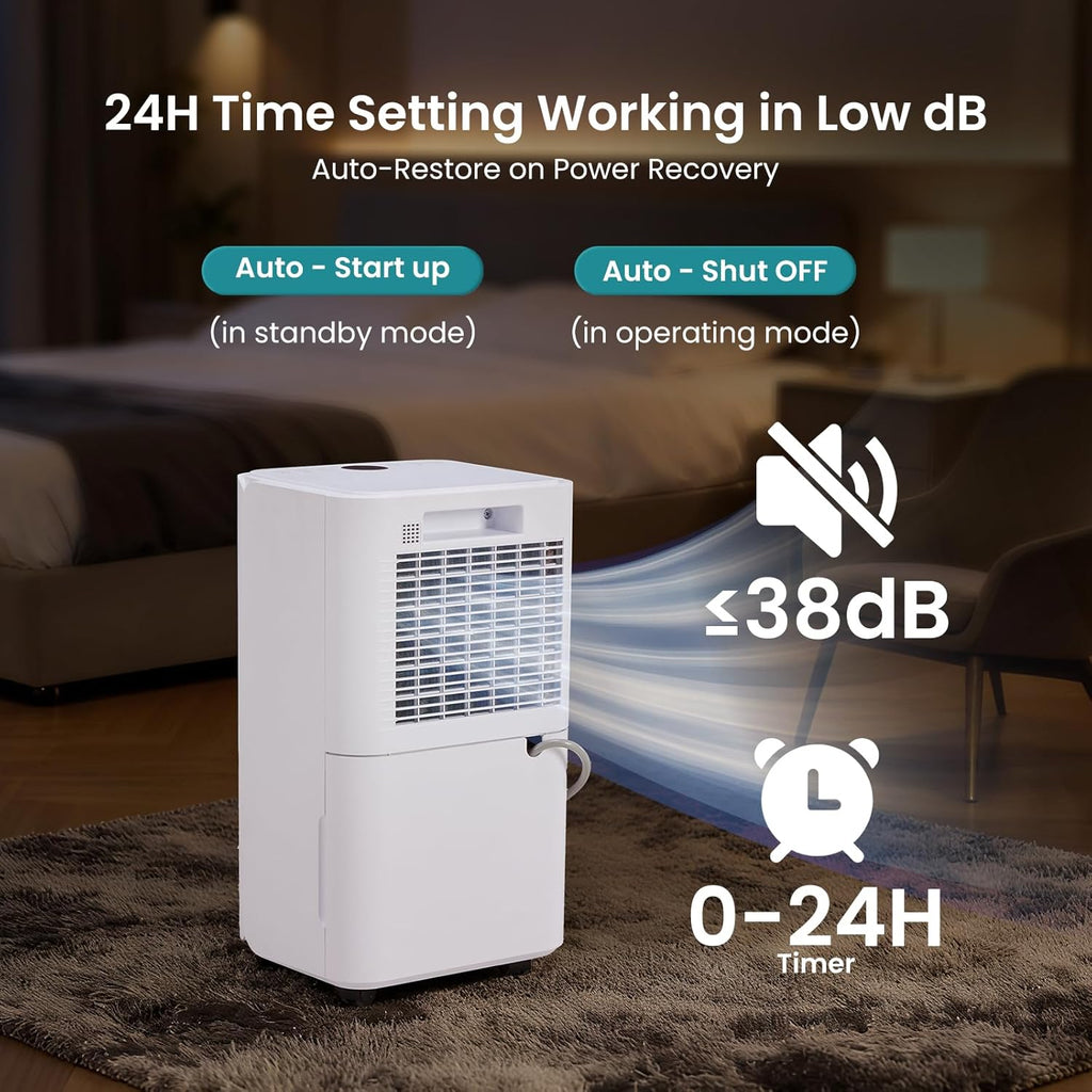30Pints Dehumidifier with Drain Hose, 2,000 Sq.Ft Dehumidifier for Basement, 0.53 Gallon Tank, Low 38dB
