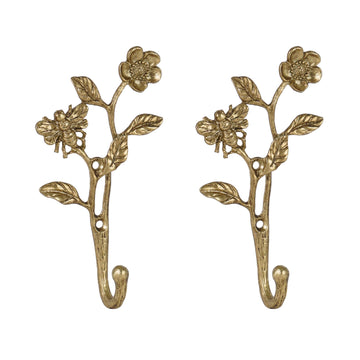 2pcs Metal Dark Gold Coat Hooks with 3D Bee & Flowers Shape, Farmhouse Decoration