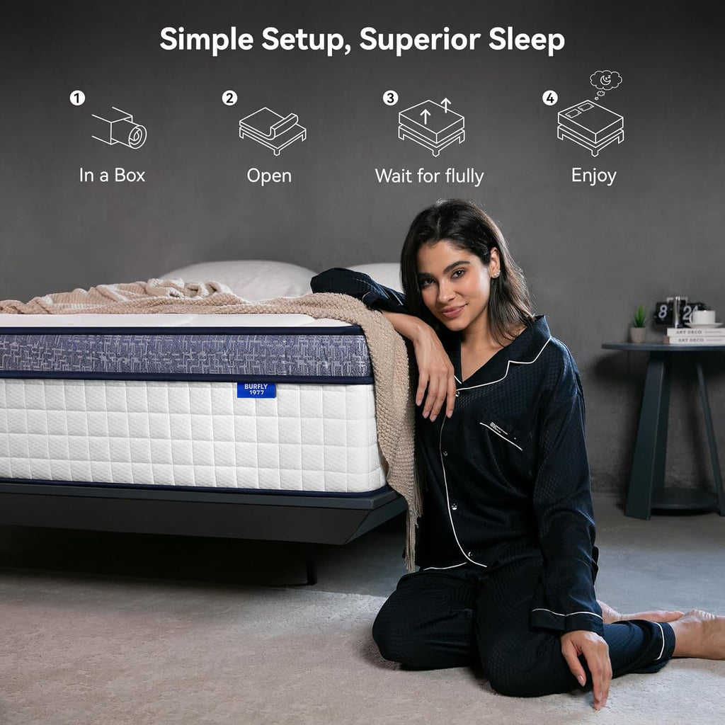 King Size Mattress, 12 Inch Hybrid King Mattress in a Box, Memory Foam Individual Pocket Springs, Medium Firm