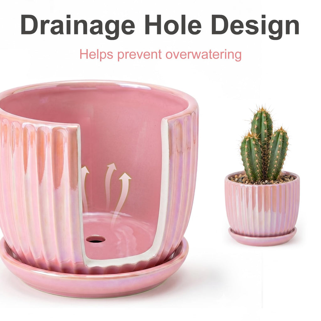 Ceramic Plant Pots 4+5.5+6.7 Inch Indoor Planters with Drainage & Saucers