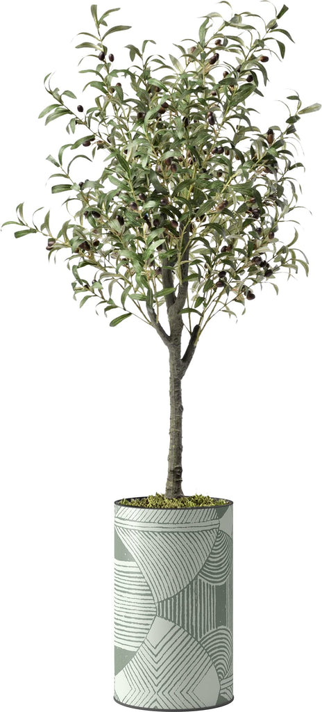 Artificial Tree in Geometric Pattern Planter, Fake Olive Silk Tree for Indoor and Outdoor Home Decoration - 60"