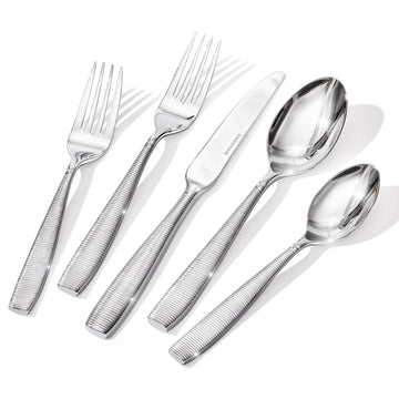 30-Piece Ribbed Silverware Set, 18/10 Stainless Steel Flatware