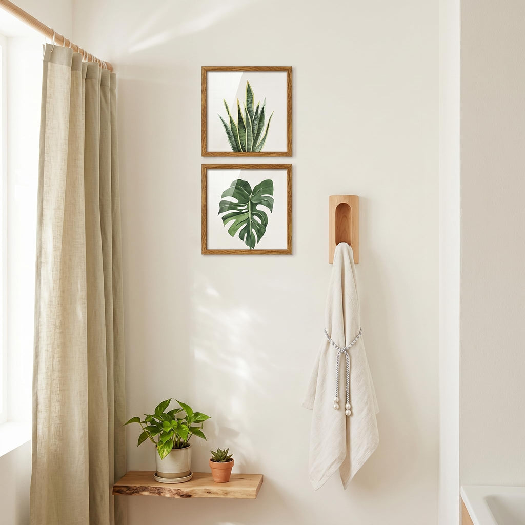 Framed Bathroom Wall Art Decor, 10x10 Botanical Artwork Walnut