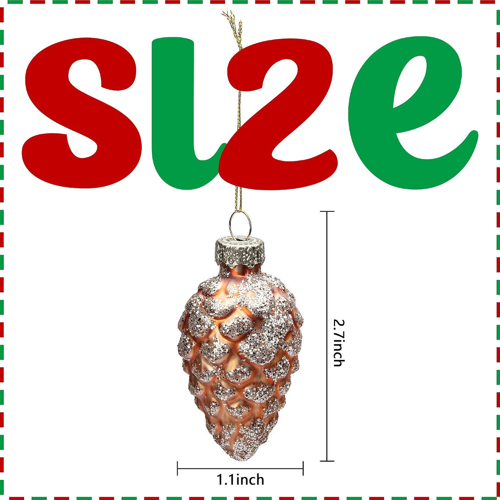 Christmas Pinecone Glass Hanging Ornaments, Xmas Tree Pinecone Decor - Set of 12