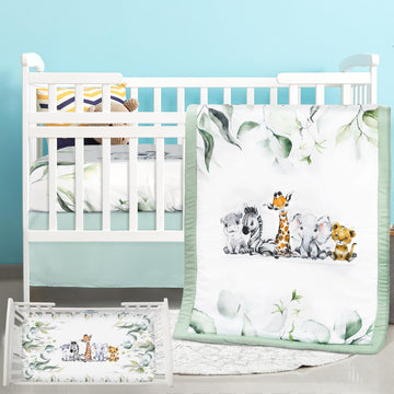 3 Pcs Safari Animals Baby Crib Bedding Set for Boy Girl