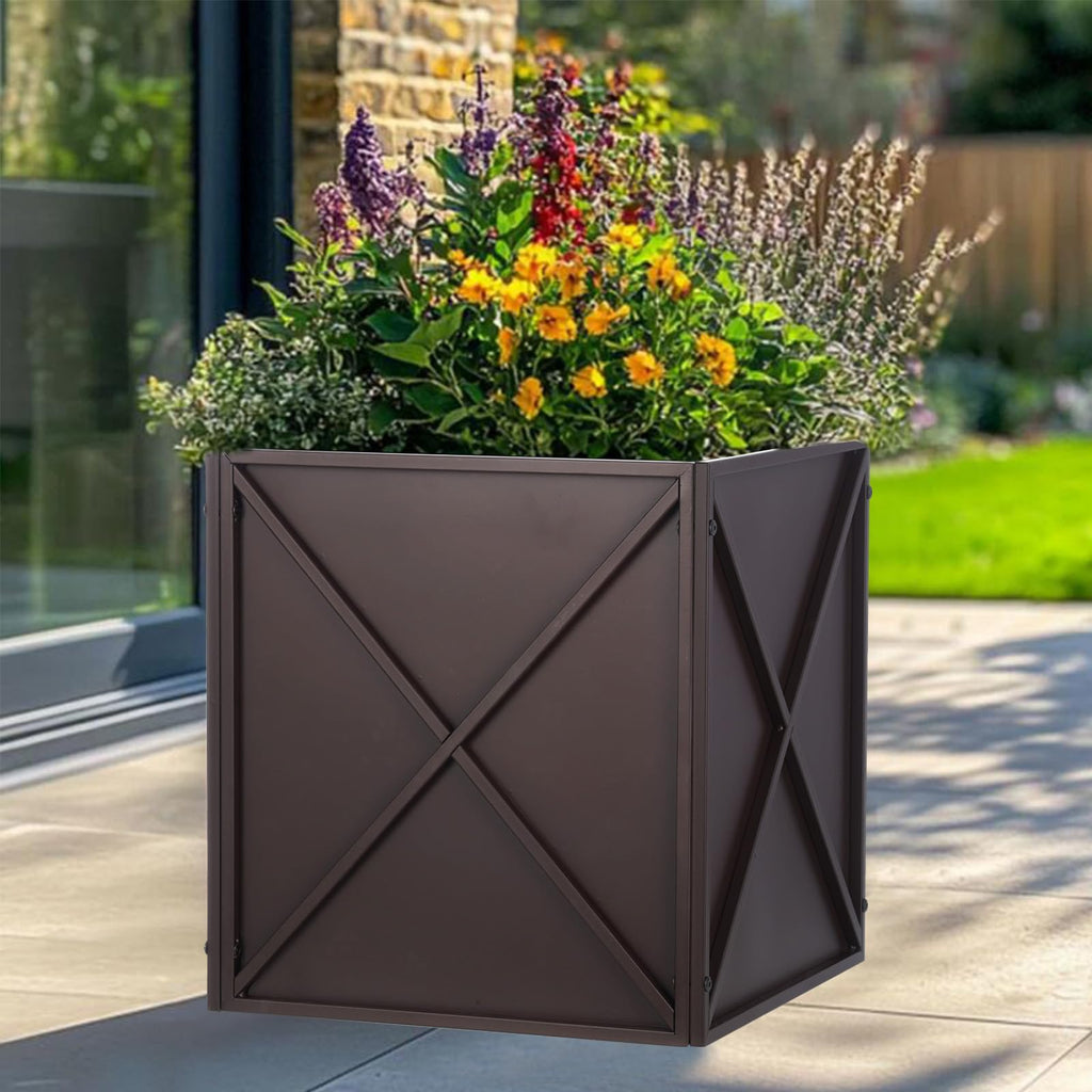 Large Metal Planter Box 17"x 17"x 18", Square Modern Brown Metal Planter Box Heavy Duty with Drainage Holes for