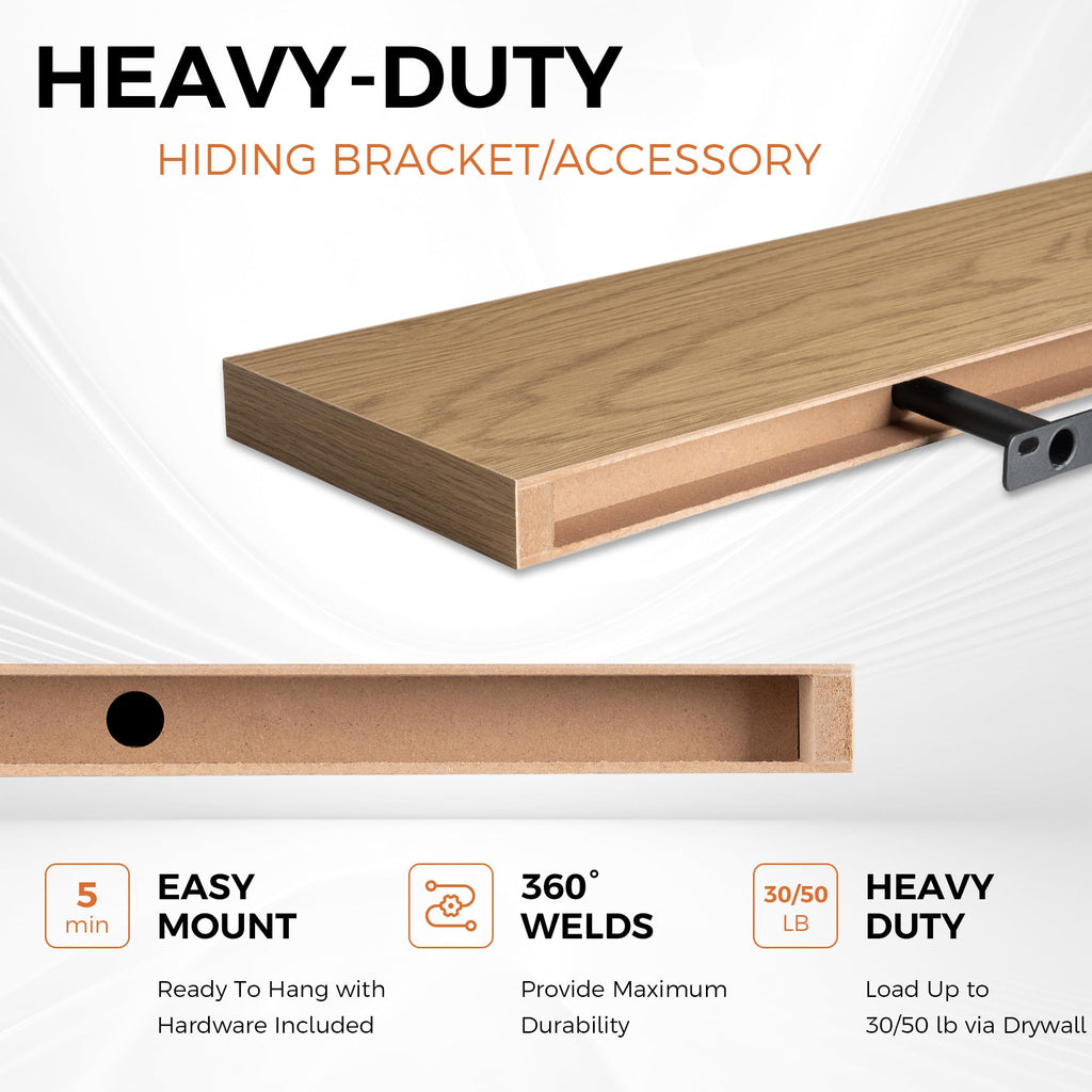 48 Inch Floating Shelves for Wall, Set of 2 - Rustic Wood Wall-Mounted Shelves with Invisible Brackets - Storage