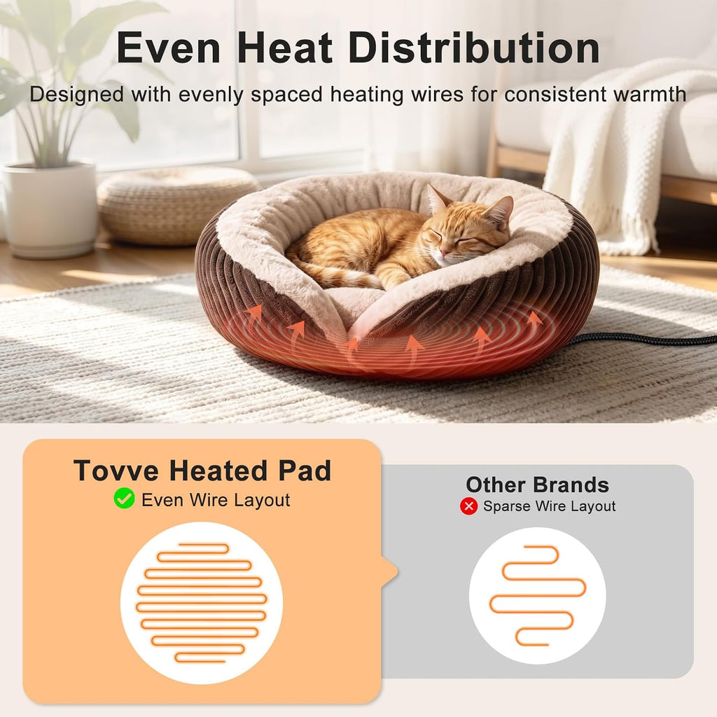 Heated Cat Beds for Indoor Cats and Small Dogs, Soft Donut Pet Bed