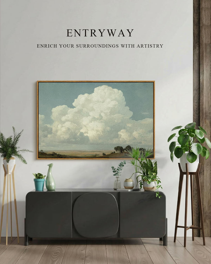 Large Vintage Framed Wall Art, Sky Cloud Canvas Painting, 24x36In