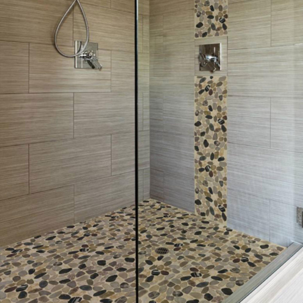 Canyon Blend Multicolor Quartzite Pebble Mosaic Tile, Tumbled Stone (1 Sheet)