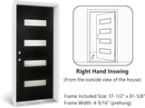36" x 80" Fiberglass Front Entry Door, Frosted Glass, Wood Grain Black Finish, Solid Reinforced Core, Not Prehung
