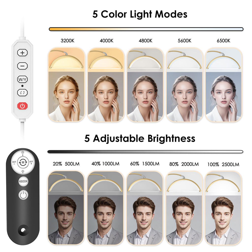 Lash Light, Flexible Half Moon Light with Phone Holder for Eyelash Nail Art Tattoos Skincare, 5 Color Temperatures &