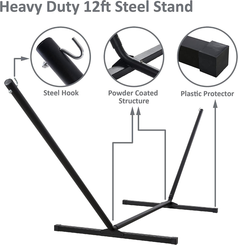 2 Person Hammock with Stand, 475 lbs Capacity, Dark Grey | Heavy Duty Portable Hammocks, Heavy Duty Hammock with Stand