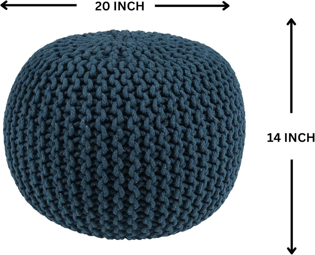 Knitted Pouf Ottoman Foot Rest - Round Poofy Ottoman Furniture - Stuffed Floor Poufs for Sitting, Elegant Poof
