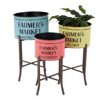 Metal Planter, Set of 3 Planter 22", 25", 28" H, Multi Colored