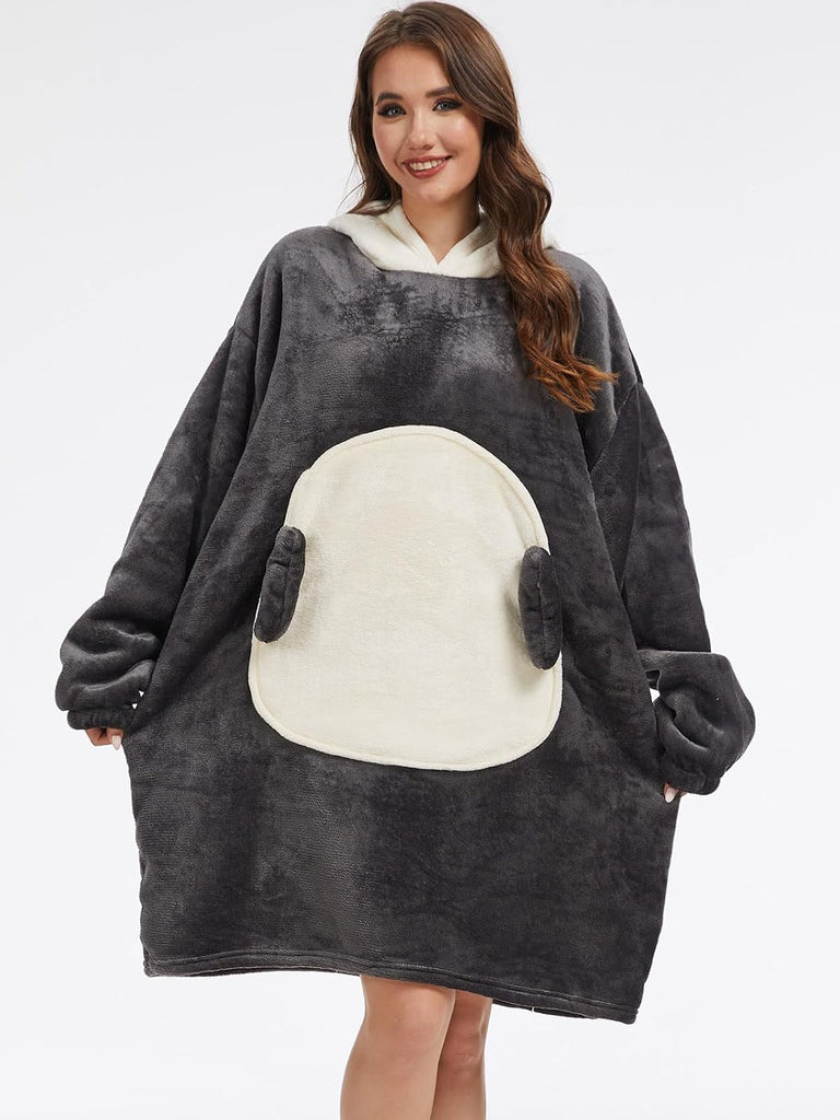 Animal Wearable Blanket Hoodie with Animal Hood - Warm Flannel Sherpa Sweatshirt Blanket for Adults
