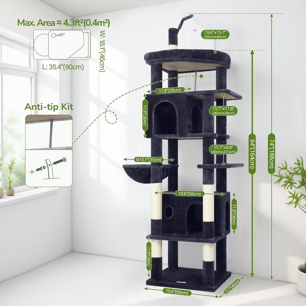 Cat Tree for Large Adult Cats, Heavy Duty Indoor Cat Tower
