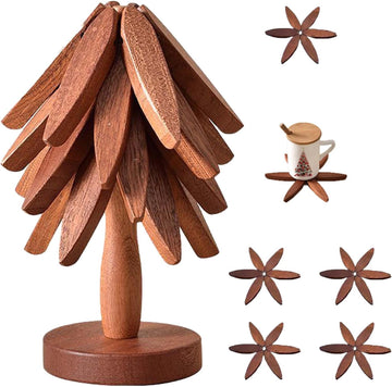 Wooden Trivets for Hot Dishes,Christmas Tree Trivet Table Mat Set,Wooden Treevet Tree Coasters for Hot Pots - Set of 4