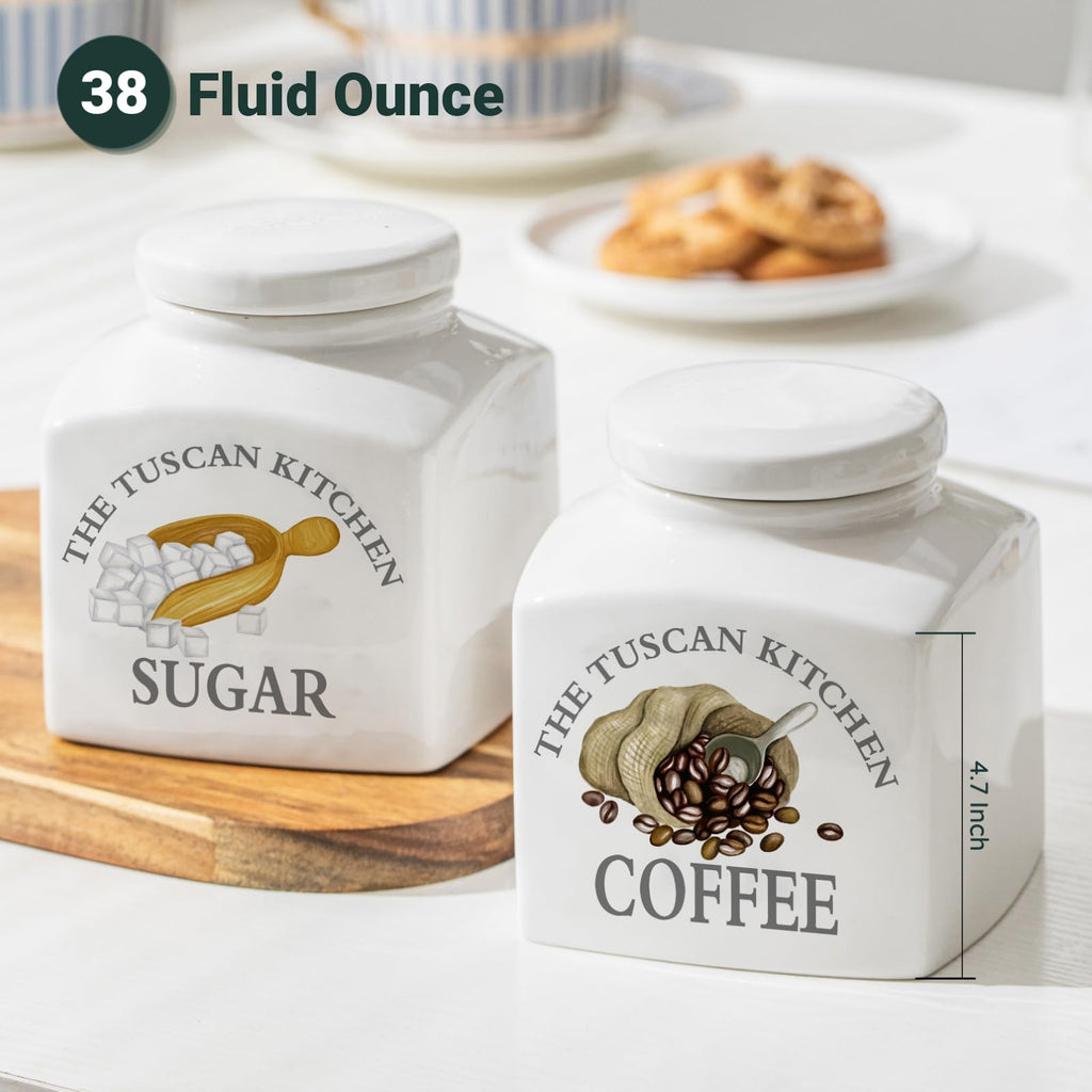 Canisters Ceramic Sugar Jar with Lids 38 fl. oz White, Food Storage Jars for Sugar Seasoning Containers