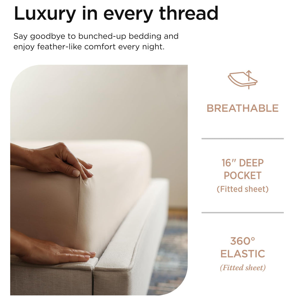 800TC Cotton Sheet Set, Sateen, Solid, Light Beige, 4-Piece