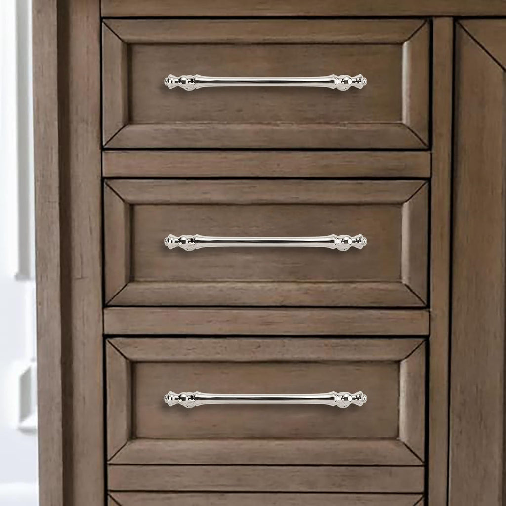 10 Pack 5 Inch(128mm) Polished Nickel Cabinet Pulls: Classic Zinc Alloy, Silver, 5" Hole Center, Ambidextrous, Easy