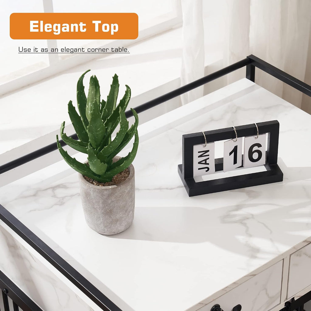 30" Furniture Style Dog Crate, Wooden Pet Crate End Table, Double Doors Kennel with Storage Drawers, 0649 (White)