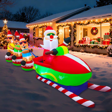 12FT Christmas Inflatables Outdoor Decorations, Giant Blow ups Yard Decoration Inflatable Santa Claus Drive Sleight