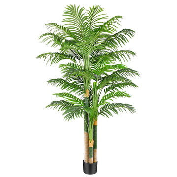 7ft Triple Golden Cane Palm Artificial Tree, Tall Faux Palm Tree with 33 Realistic Leaves, UV Resistant Fake Tropical