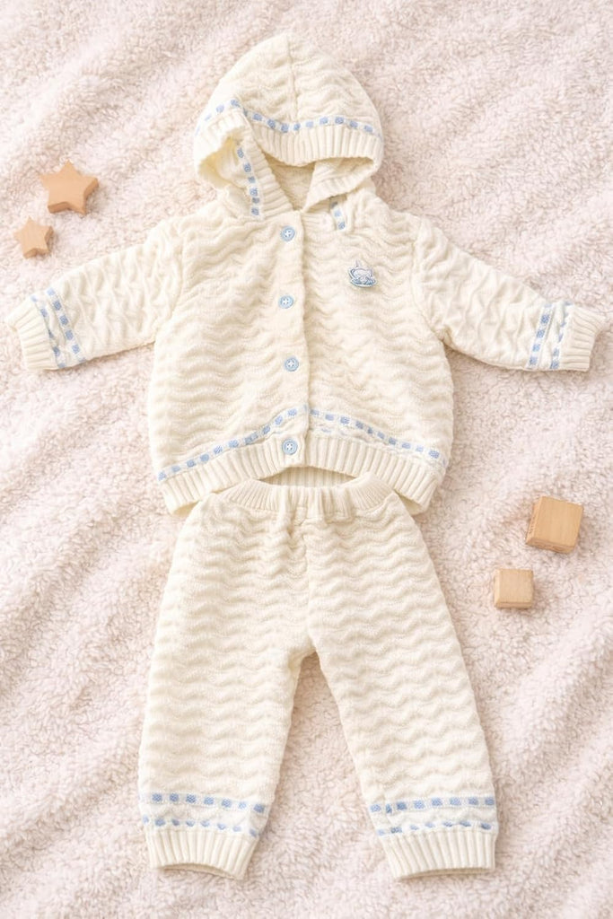 Knit Outfit Set - 100% Cotton Hooded Cardigan & Pants, Soft Two-Piece Infant Set, Made in Türkiye