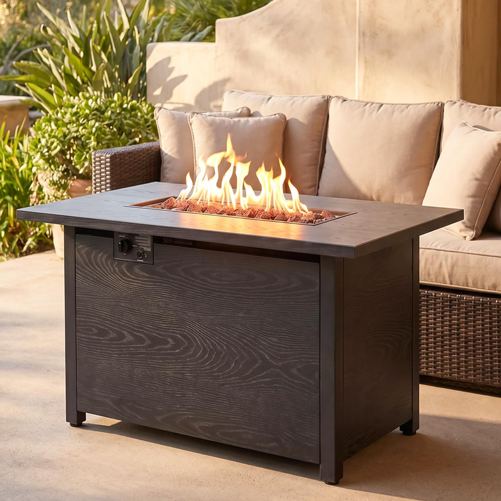 42" Propane Fire Pit Table, 50, 000 BTU Outdoor Gas Fire Table with Lid, 2-in-1 Steel Rectangular Firepits for Outside