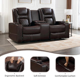 EBELLO Home Theater Seats, Faux Leather Movie 3 Seat Recliner Sofa with Hidden Arm Storage