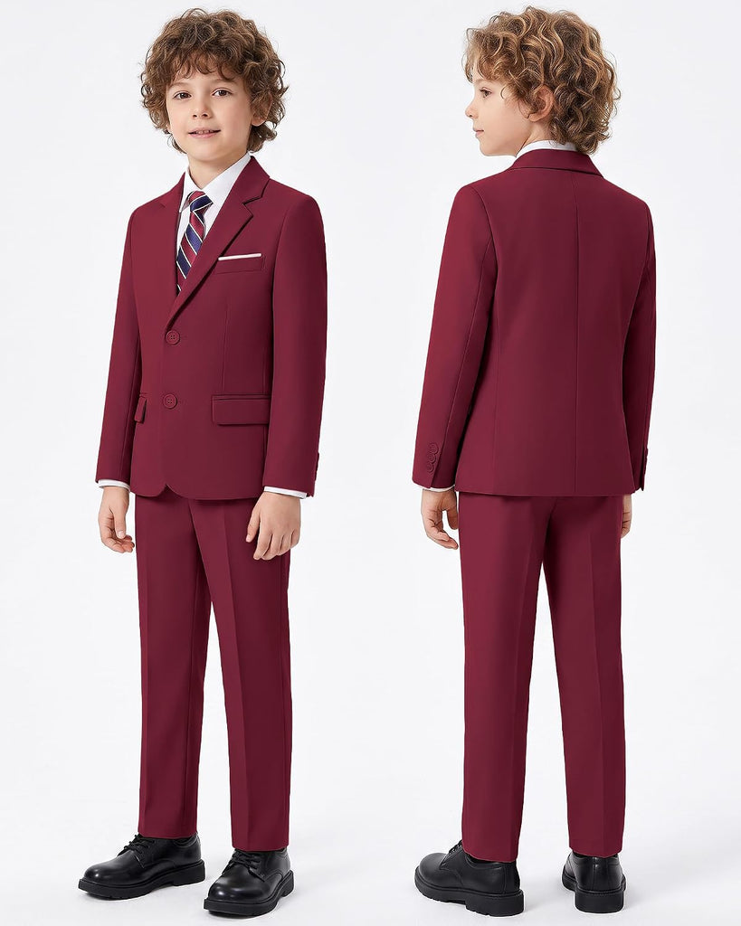 Boys' Formal Slim Fit Suit,5 Piece Suit Set,Jacket,Adjustable Waist Pants,Dress Shirt,Ties