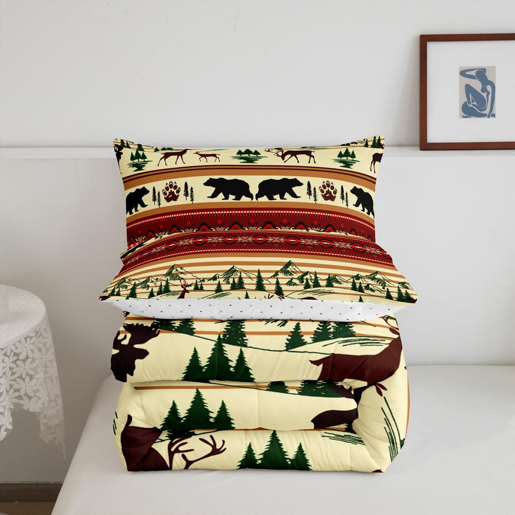 Bohemian Deer Bedding Sets King Bear Wildlife Hunting Theme Comforter Cabin Decor Boho Western Duvet Insert for Adult