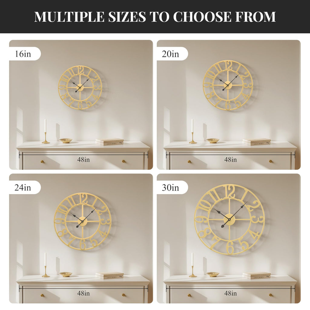 Gold Wall Clock Decor, 24 Inch Large Metal Clock