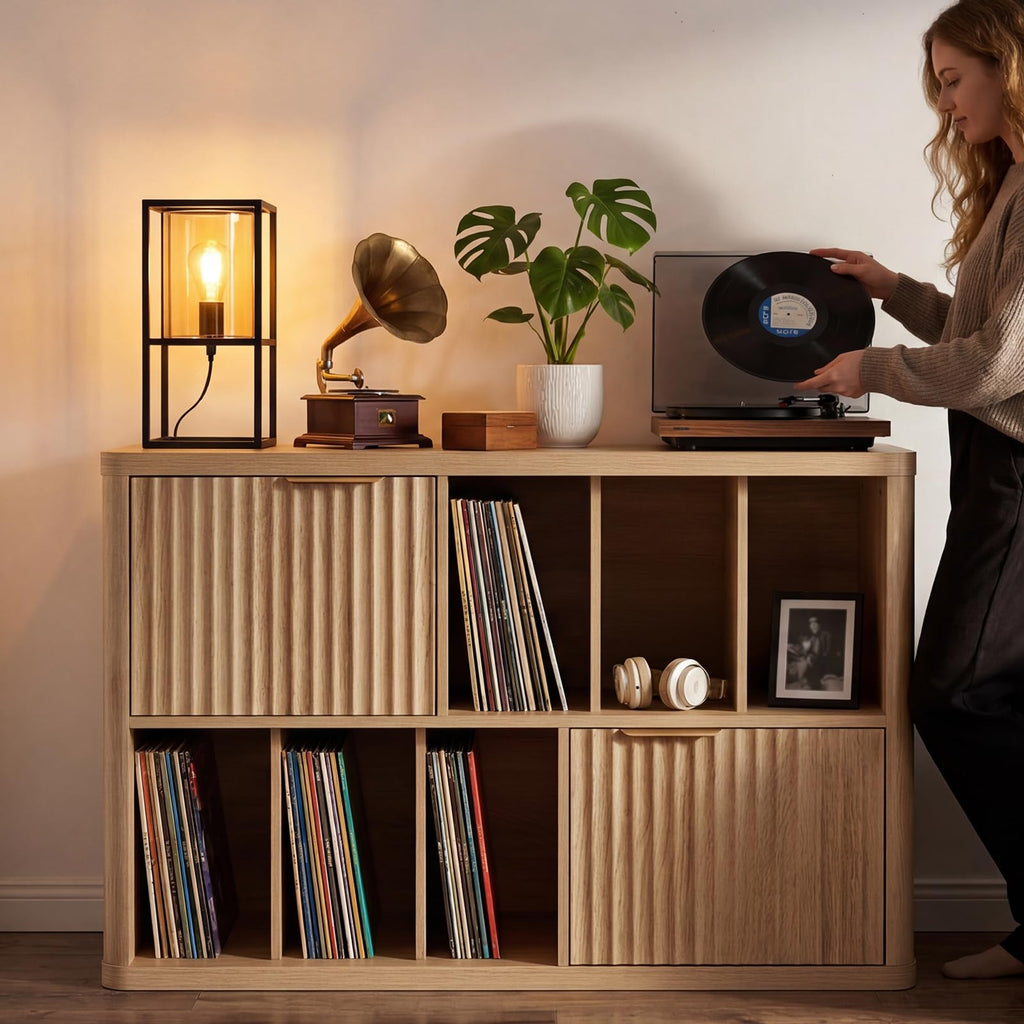 Large Record Player Stand - 39.5" Record Cabinet with Open Vinyl Storage Holds up to 400 Albums, Modern Vinyl Player