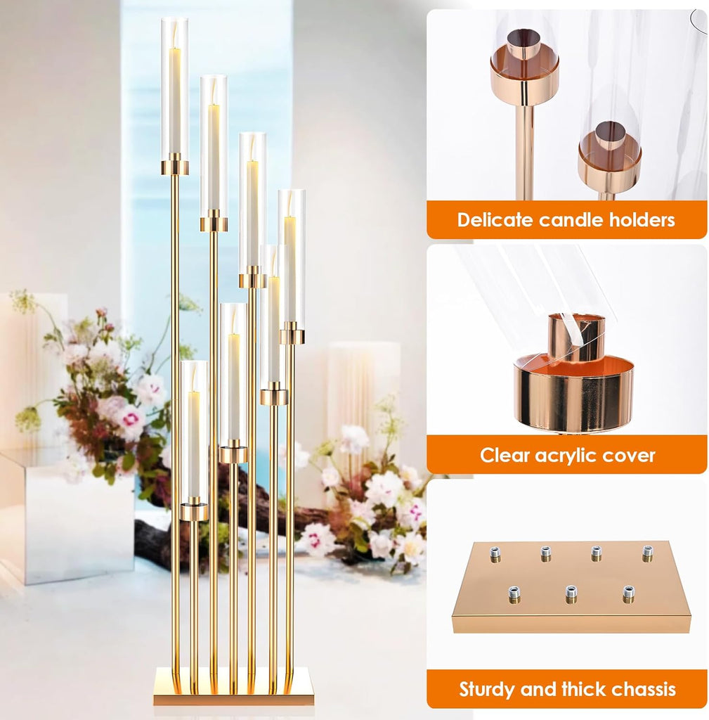 7 Arms Floor Candelabra 46.5'' Floor Candle Holdersr Decor Tall Metal Candlestick Set with Acrylic Lampshades