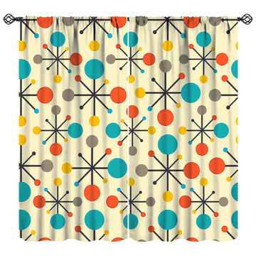Mid Century Curtains, Mid Century Fifties Modern Retro Colors Pattern Blackout Rod Pocket Window Drapes Bedroom