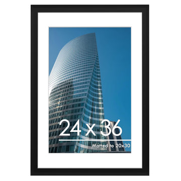 24x36 Poster Frame, Display Pictures 20 x 30 with Mat, Black.