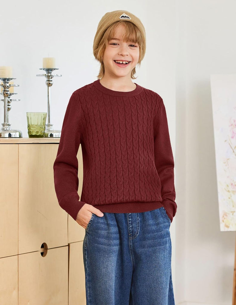 Boys Sweater Long Sleeve Cable Knit Crewneck Pullover Winter Tops