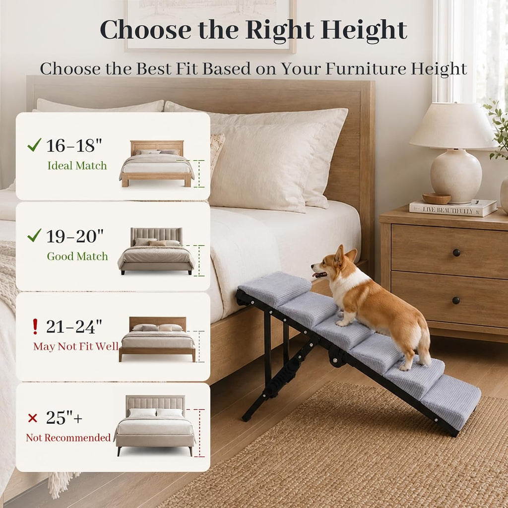 Dog Ramp for Bed, Foldable Dog Ramp, 5 Adjustable Heights, 13"-19", 100 lb