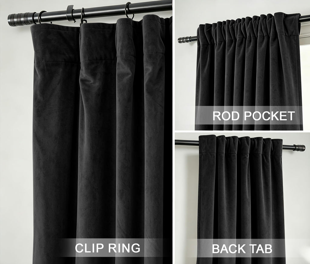 Midnight Black Velvet Blackout Curtains 52x120, 2 Panels