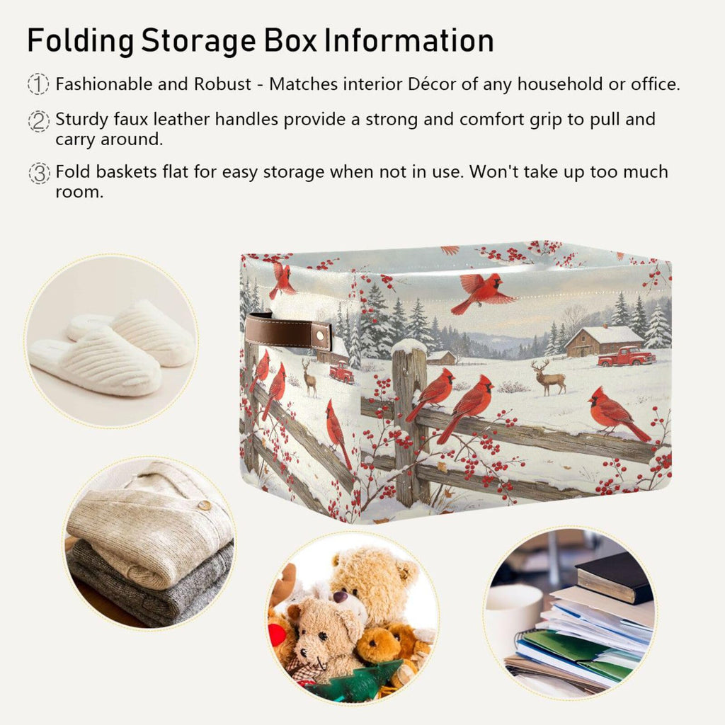 Christmas Cardinal Birds Storage Basket Farm Truck Fabric Laundry Baskets Storage Bins Boxes Foldable Cloth Organizer