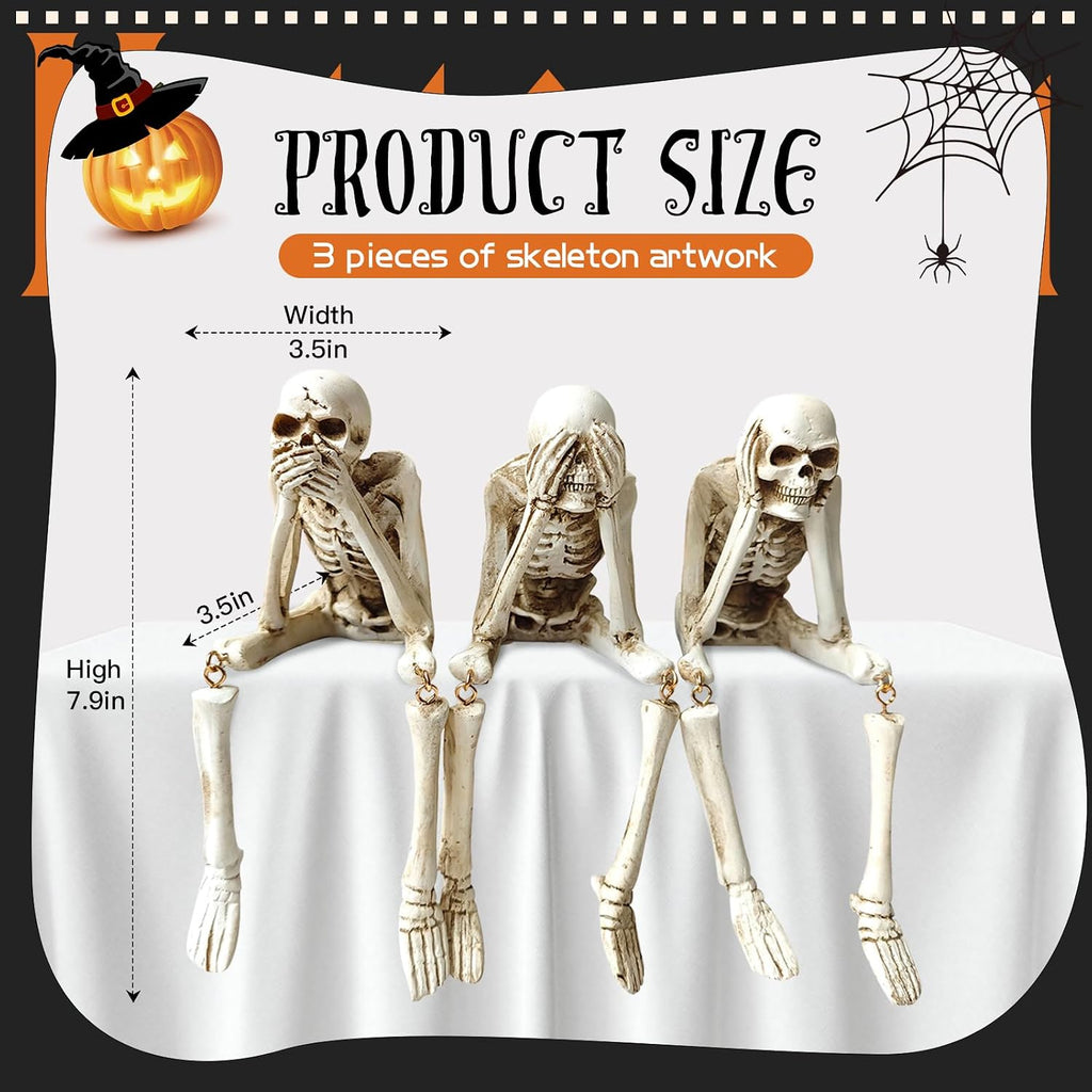 Halloween Skeleton Statues, Halloween Resin Skeleton Decor - Set of 3