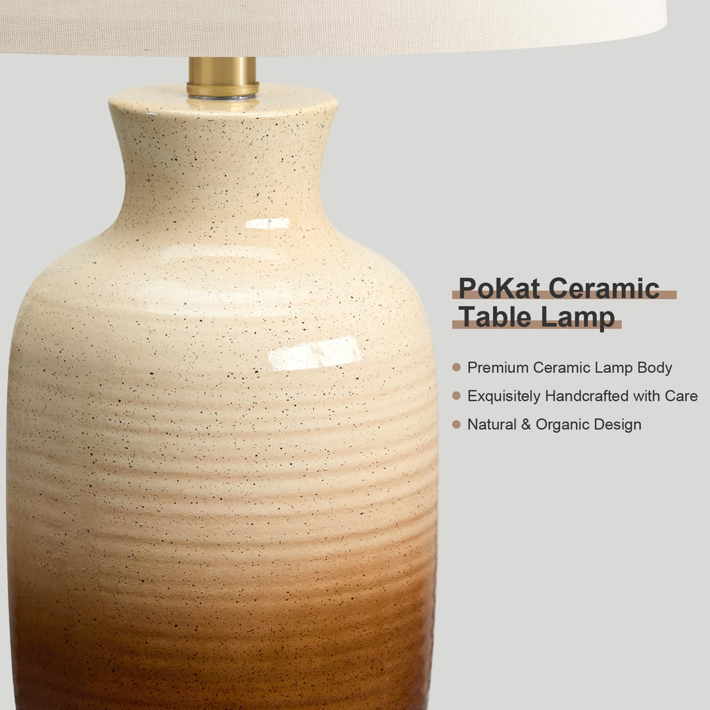 24'' Farmhouse Handcrafted Table Lamp, Rustic Ceramic Bedroom Lamps for Night Stands, Bedside Lamps with Soft Ombre