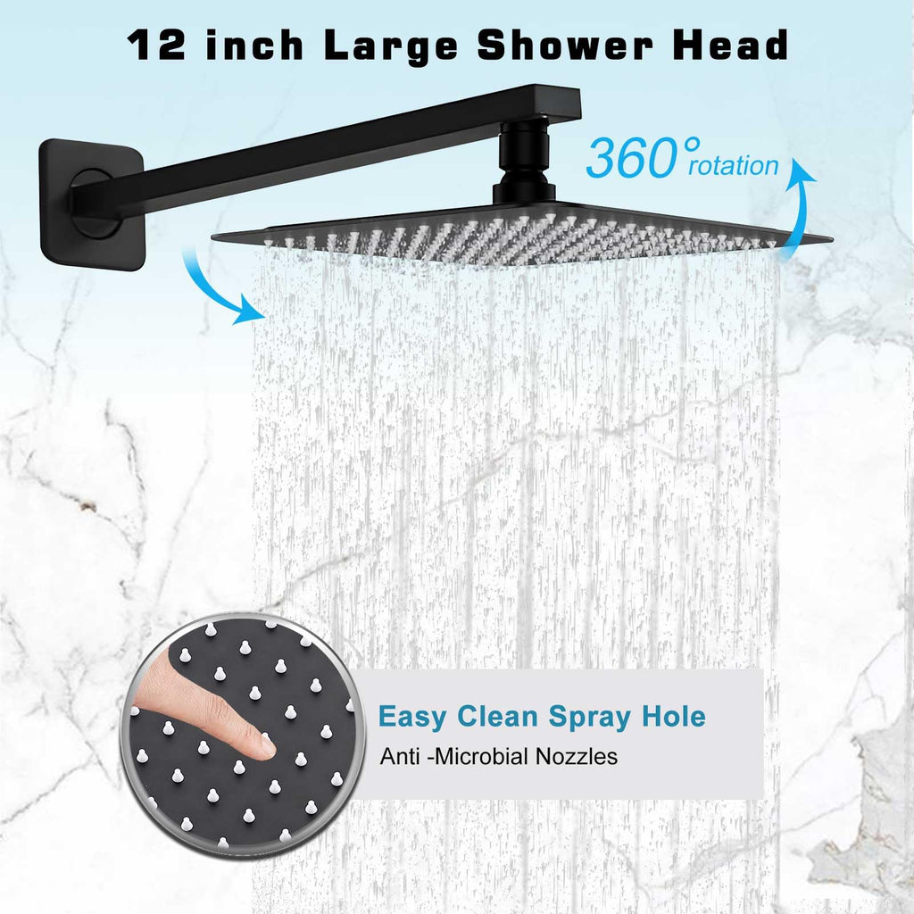 12 Inch Shower Faucet Set, Matte Black Shower System With Handheld